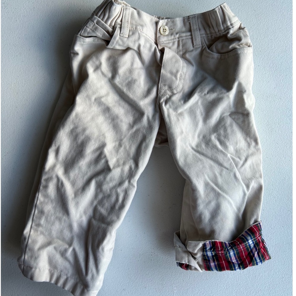 Baby Gap Plaid Flannel Lined Chino Pants Infant 12-18 Months Khaki Tan